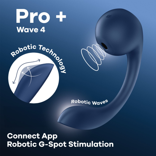 Подвійний смарт вакуумний вібратор синього кольору Satisfyer Pro+ Wave 4 Connect App - 6