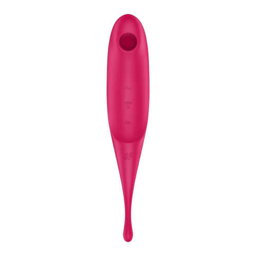 Двухсторонний вибратор с вакуумной стимуляцией клитора красного цвета Satisfyer Twirling Pro - 3