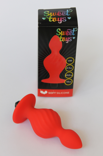 Анальна пробка ребриста силіконова з вібрацією SWEET TOYS Червона L 10 см d 3,0x5,2 см - 1