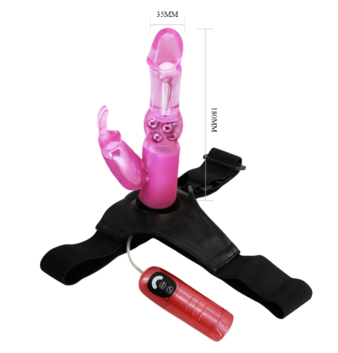 Страпон жіночий зі стимуляцією клітора рожевий ULTRA Harness STRAP-ON-Vibration Rotation - 6
