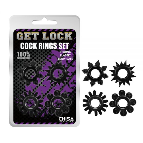 Набір ерекційних кілець різної форми чорного кольору Chisa Cock Rings Set - 1