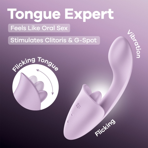 Вагінально-кліторальний вібратор із язичком бузковий Satisfyer Tongue Expert - 6