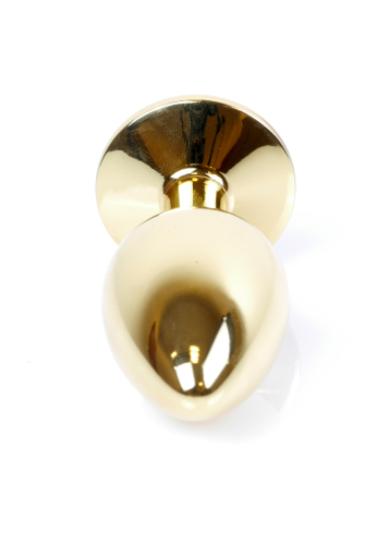 Анальний металевий затор золотистого кольору з червоним камінчиком Boss series Plug Jewellery Gold Plug Red розмір S - 5