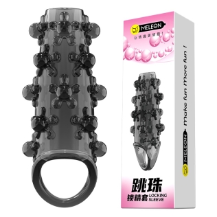 Стимулирующая насадка на член с пупырышками черная Meleon - Orbiting Beads Locking Sleeve