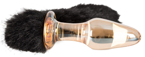 Анальний корок з чорним хвостиком Glass Plug with Tail - 4