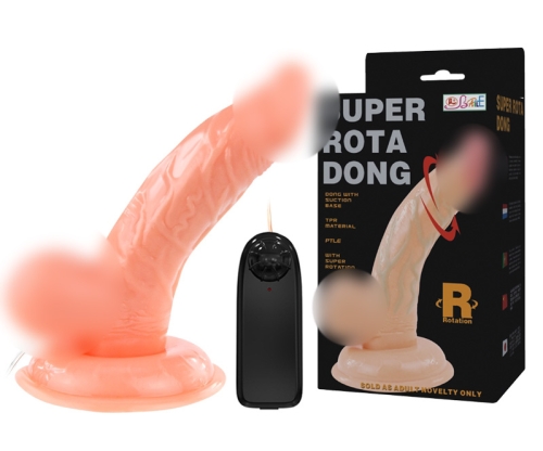 Вібратор реалістичний на присоску з обертанням бежевий Super rota dong - 1