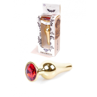 Анальний затор золотистого кольору з червоним каменем Boss series Jewellery