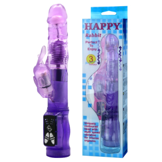 Вибратор с отростком для клитора и функцией ротации фиолетового цвета LYBAILE baile happy rabbit