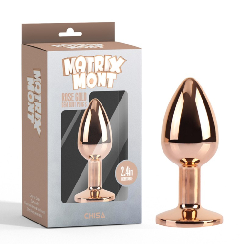 Анальна алюмінієва пробка золотиста з різнокольоровим кристалом Chisa Rose Gold Gem розмір S - 1