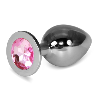 Анальна пробка сріблястого кольору із кристалом рожевого кольору Lovetoy Rosebud Plug