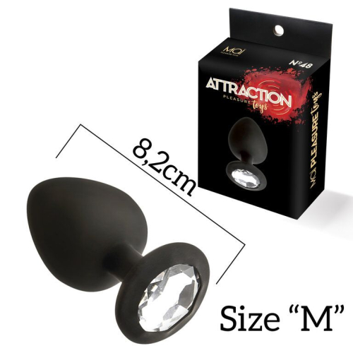 Анальная пробка силиконовая черная с бесцветным кристаллом MAI Attraction Toys длина 8,2см диаметр 3,5см - 2