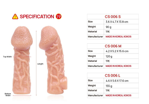 Насадка на член з отвором для мошонки та венами тілесного кольору Kokos Cock Sleeve CS 006 розмір L - 7