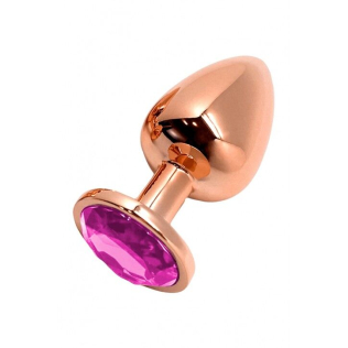 Анальний затор Золотистого кольору з Рожевим камінчиком Wooomy Tralalo Rose Gold Plug Magenta розмір L