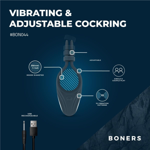 Ерекційне віброкільце на член синє Boners Adjustable Cockring - 12
