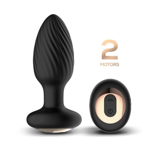 Анальная вибропробка с вращением и пультом управления черная Intoyou Drago Butt Plug Vibration 360 - 3