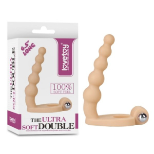 Страпон безременний із кульками тілесного кольору Lovetoy The Ultra Soft Double
