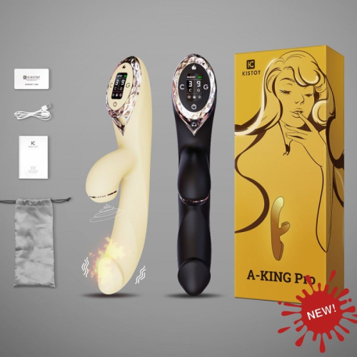 Вакуумний вібратор-кролик з підігрівом жовтий KisToy a-King Pro з LED-екраном - 5