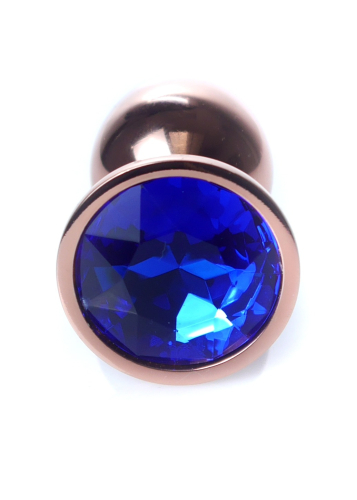 Анальний затор золотистого кольору з синім камінчиком Boss series Plug jewellery - 2