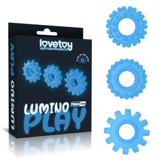 Кільця для пеніса ерекційні блакитні Lovetoy Lumino Play 3 штуки