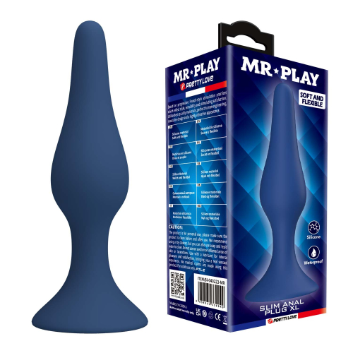 Анальная пробка синяя из силикона LYBAILE MR.PLAY Slim Anal Plug размер XL - 1