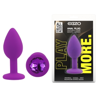 Силіконова фіолетова анальна пробка з фіолетовим кристалом EGZO Silicone Round Plug розмір S
