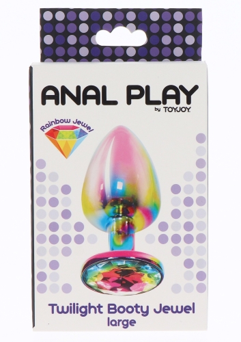 Анальная пробка металлическая с камушком радужного цвета Toy Joy Twilight Booty размер Large - 4