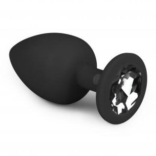 Анальна пробка силіконова чорна із сріблястим кристалом EasyToys довжина 100 мм