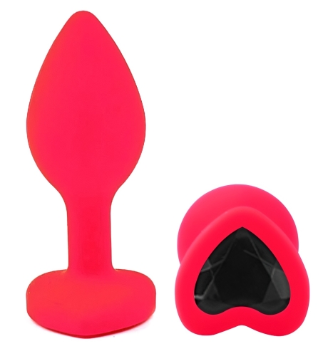 Силиконовая розовая анальная пробка с черным кристаллом в форме сердца EGZO Silicone Heart Plug размер S - 2
