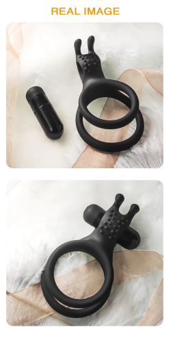 Ерекційне подвійне віброкільце на член колір чорний Cock Ring - 3