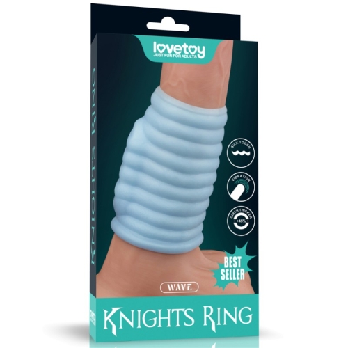 Вібронасадка на член ребриста блакитного кольору Lovetoy Wave Knights - 1