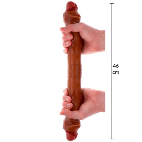 Двухсторонний реалистичный фаллоимитатор силиконовый коричневый Toy Joy Get Real Skin - 4