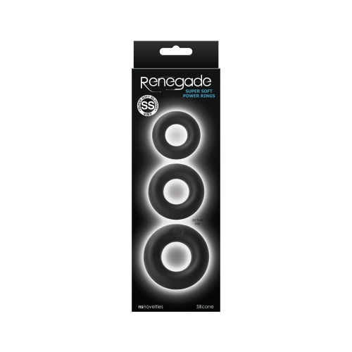 Набір ерекційних кілець різного розміру чорного кольору Renegade super soft power rings - 2