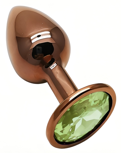 Анальна пробка золотиста з нержавіючої сталі із зеленим кристалом EGZO Round Plug розмір S - 2