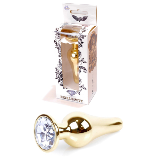 Анальная пробка золотистого цвета с кристаллом серебристого цвета BOSS of TOYS Jewellery BUTT plug