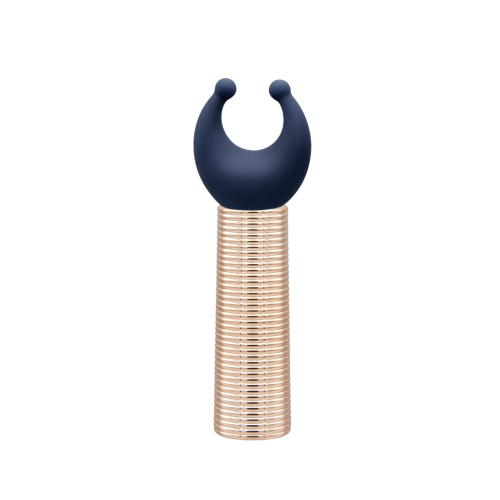 Вібромасажер Ванд золотистого кольору з 5 синіми насадками Pillow Talk Secrets Desires 6 Piece Mini Massager - 4