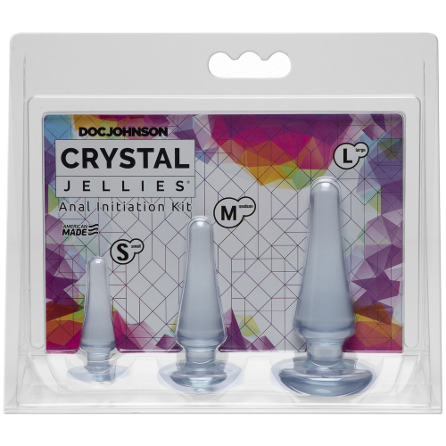 Набор анальных пробок с гелевым напылением с ограничителями Doc Johnson Crystal Jellies Anal Initiation Kit - Clear - 2