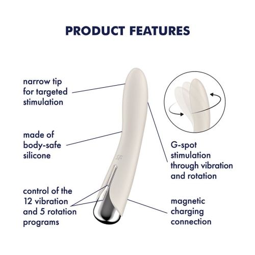 Вибратор вагинальный и для точки G с ротацией бежевого цвета Satisfyer Spinning Vibe 1 - 7
