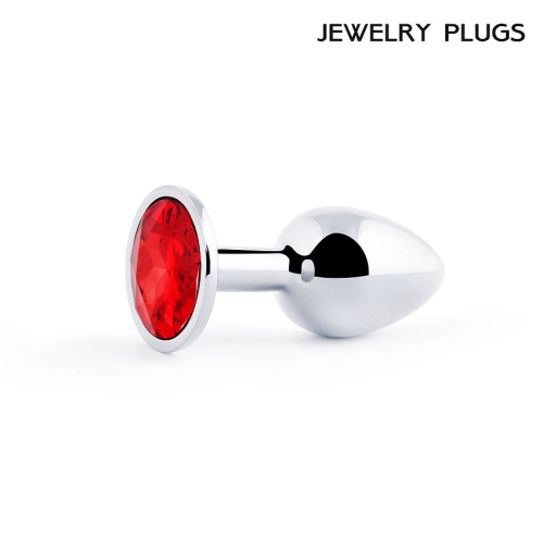 Анальна пробка срібляста з червоним каменем Сваровскі Anal Jewelry Plugs L 72 мм d 28 мм Вага 50г - 2