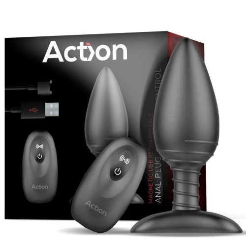 Анальна вібропробка з пультом керування Action Asher Butt Plug чорного кольору - 1
