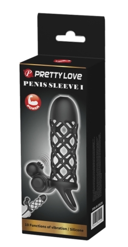 Насадка для пеніса з вібрацією ребриста чорна Pretty Love Penis Sleeve I - 8