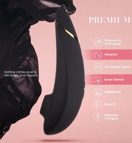 Вакуумный клиторальный стимулятор с автопилотом черный Womanizer Premium - 5