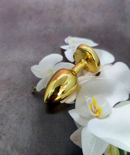 Анальний корок золотистого кольору з чорним камінчиком у формі серця Boss series Jewellery - 2