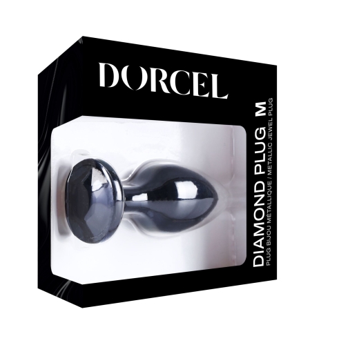 Анальна металева пробка з прикрасою у вигляді кристала чорного кольору Dorcel розмір M - 7