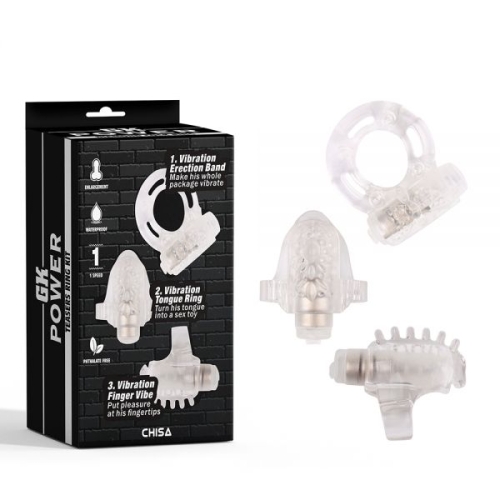 Ерекційні віброкільця на пеніс прозорі Chisa Teasers Ring Kit - 1