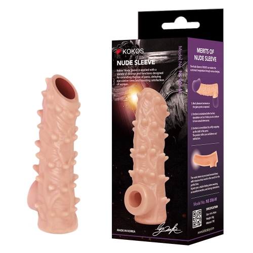Насадка на член з отвором для мошонки тілесного кольору Kokos Nude Sleeve NS 006 розмір M - 2