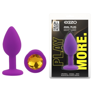 Силіконова чорна анальна пробка із золотистим кристалом EGZO Silicone Round Plug розмір S