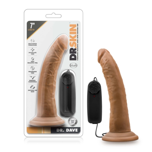 Вібратор реалістичний з присоскою бежевого кольору з пультом ДК Blush Dr Skin Dr Dave Vibrator - 8
