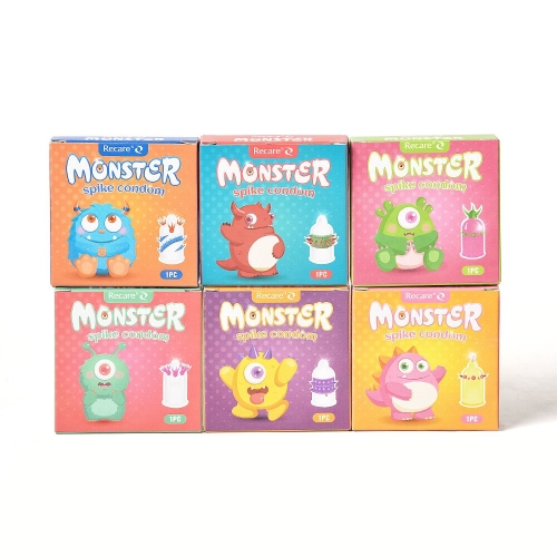 Презерватив жовтий з кульками та вусиками Recare Monster Spike Condom - 8