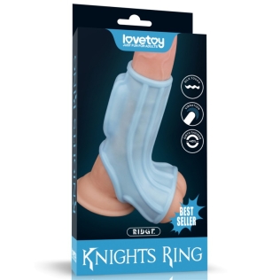  Вибронасадка на член ребристая голубого цвета Lovetoy Ridge Knights