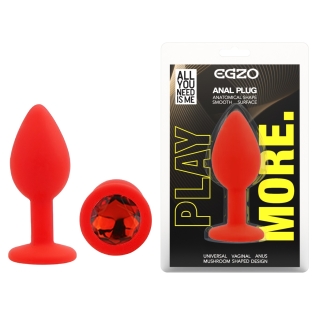 Силиконовая красная анальная пробка с красным кристаллом EGZO Silicone Round Plug размер S